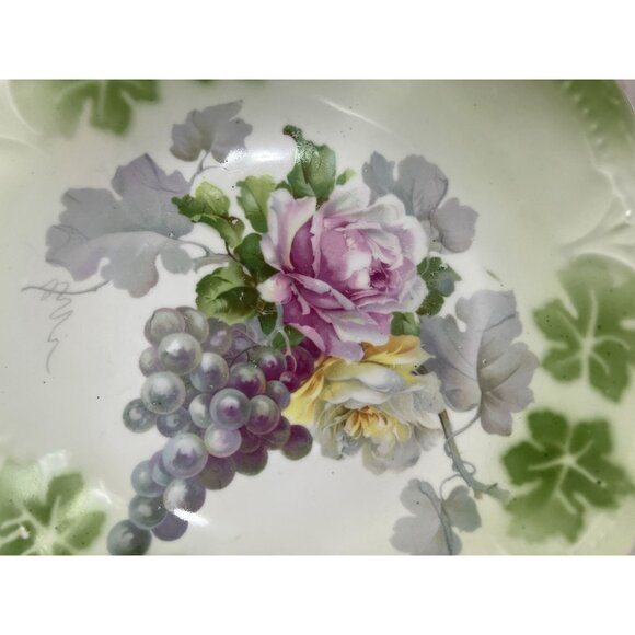 Antique Hand-Painted German 250 Porcelain Bowl Roses Floral Grape GrannyCore - Picture 3 of 6